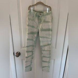 Green/white tie-dye striped Old Navy jeans.